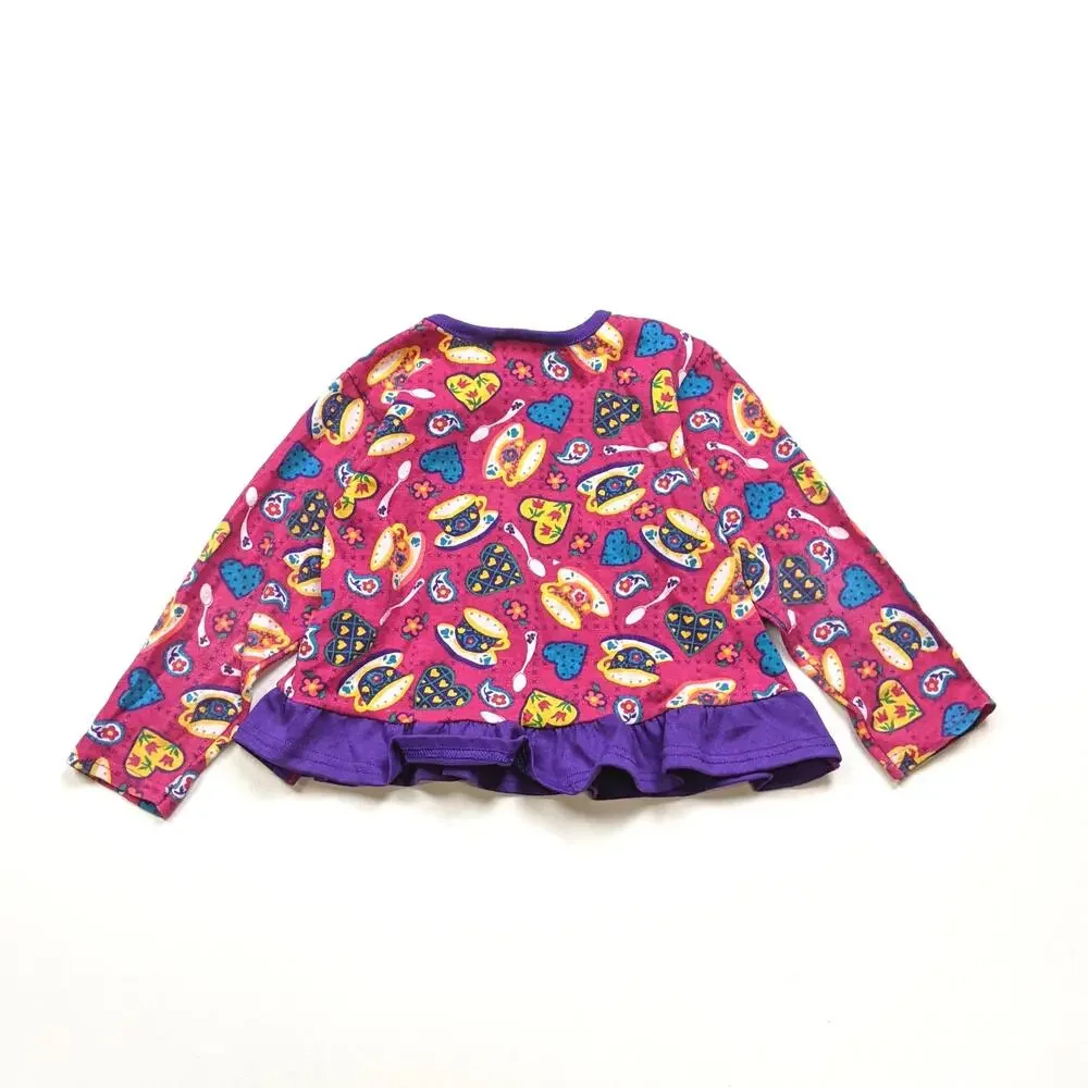 Vintage 90s Garanimals Top Shirt Girls 18m Pink Tea Cup Everyday Casual Ruffle